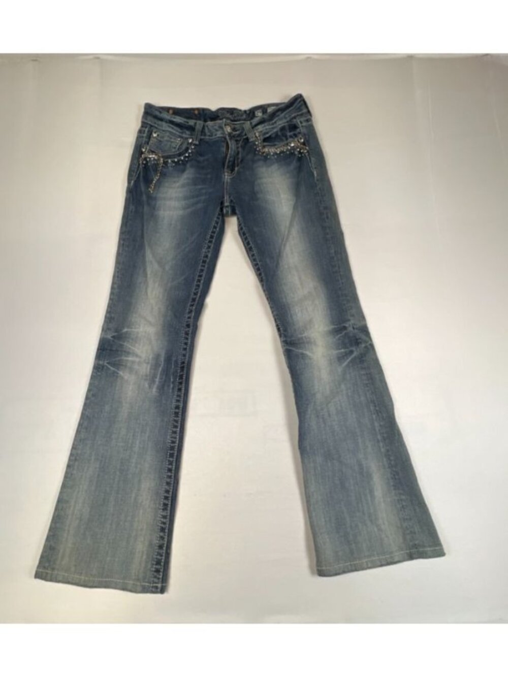 Miss Me Women’s Size 29 Easy Bootcut Denim Jeans Embellished Pockets Blue